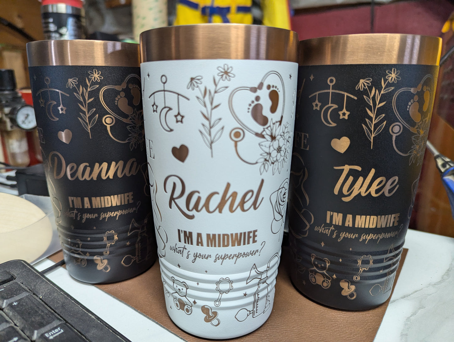 Midwife full wrap design rose gold tumblers 20oz