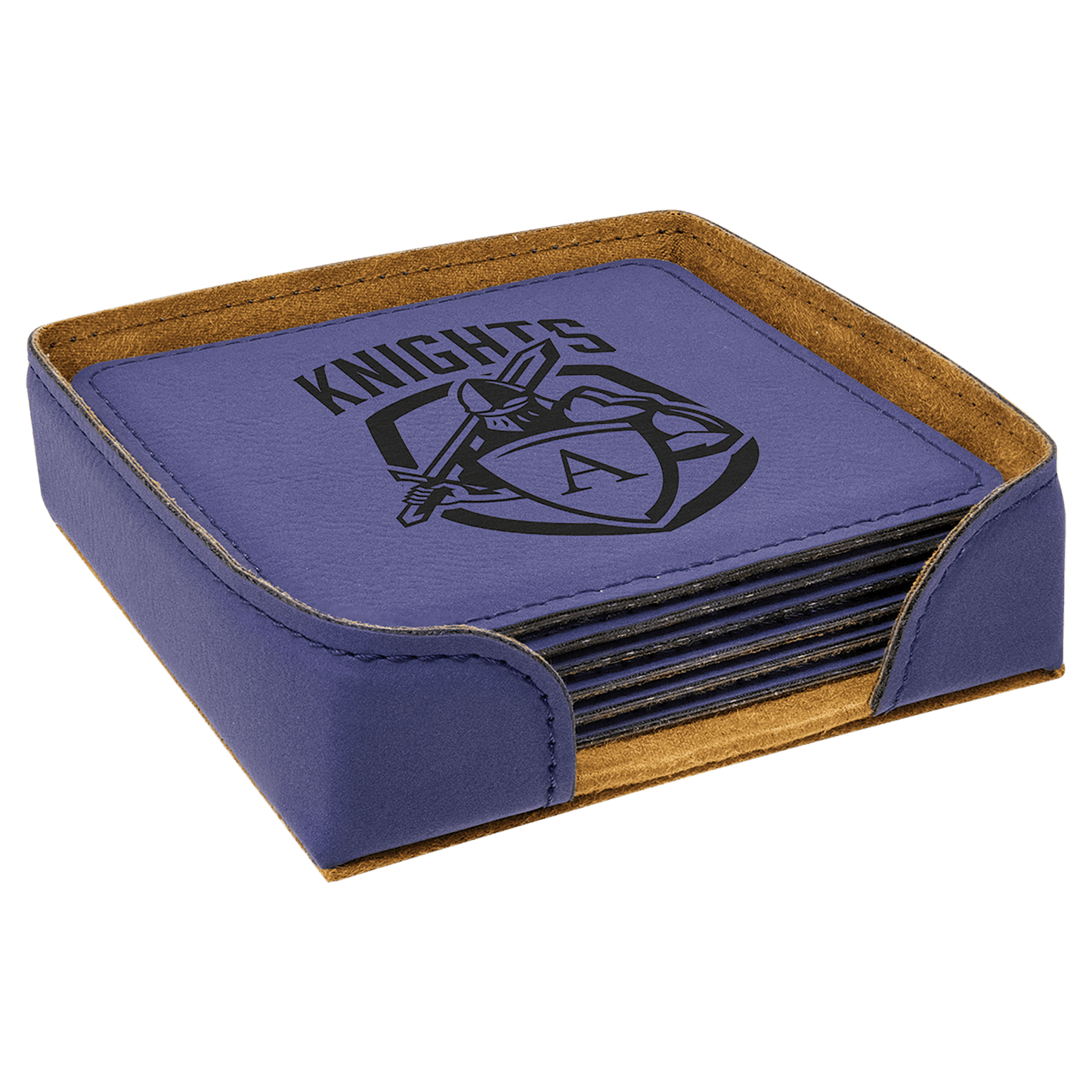 4" x 4" Square Laserable Leatherette 6-Coaster Set - Engraving Included