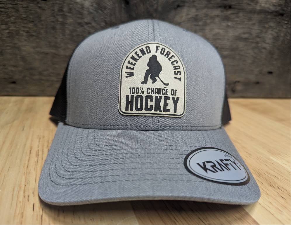 Hockey hat, Weekend Forecast 100% chance of Hockey, patch trucker hat