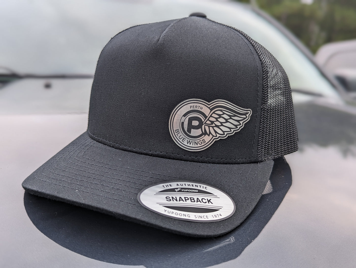 Custom brushed metallic patch hats