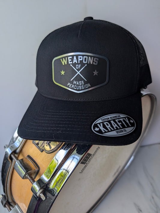 Weapons of Mass Percussion – Retro Trucker Hat, Brushed stainless patch