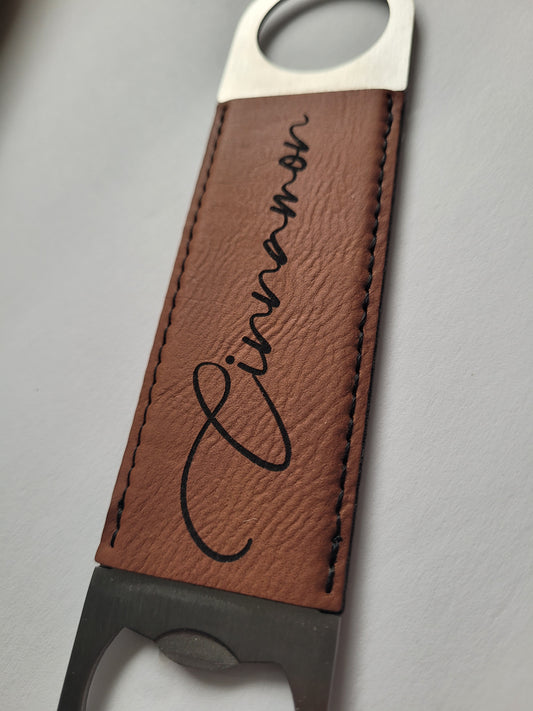 Custom Engraved Rawhide Leatherette Bottle Opener (Includes engraving)