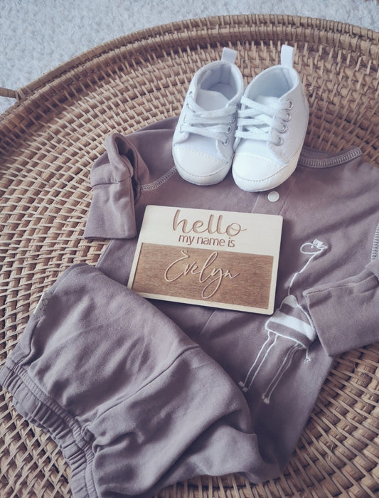 Hello my name is card, newborn photo prop