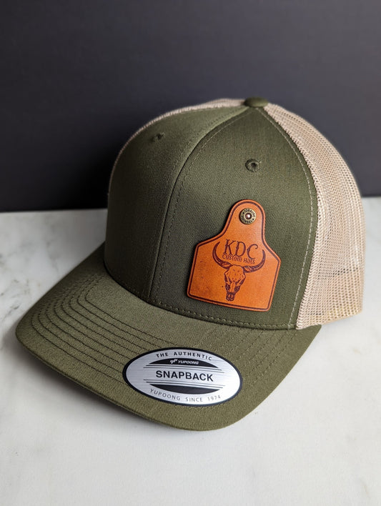 Cattle tag leather patch hat