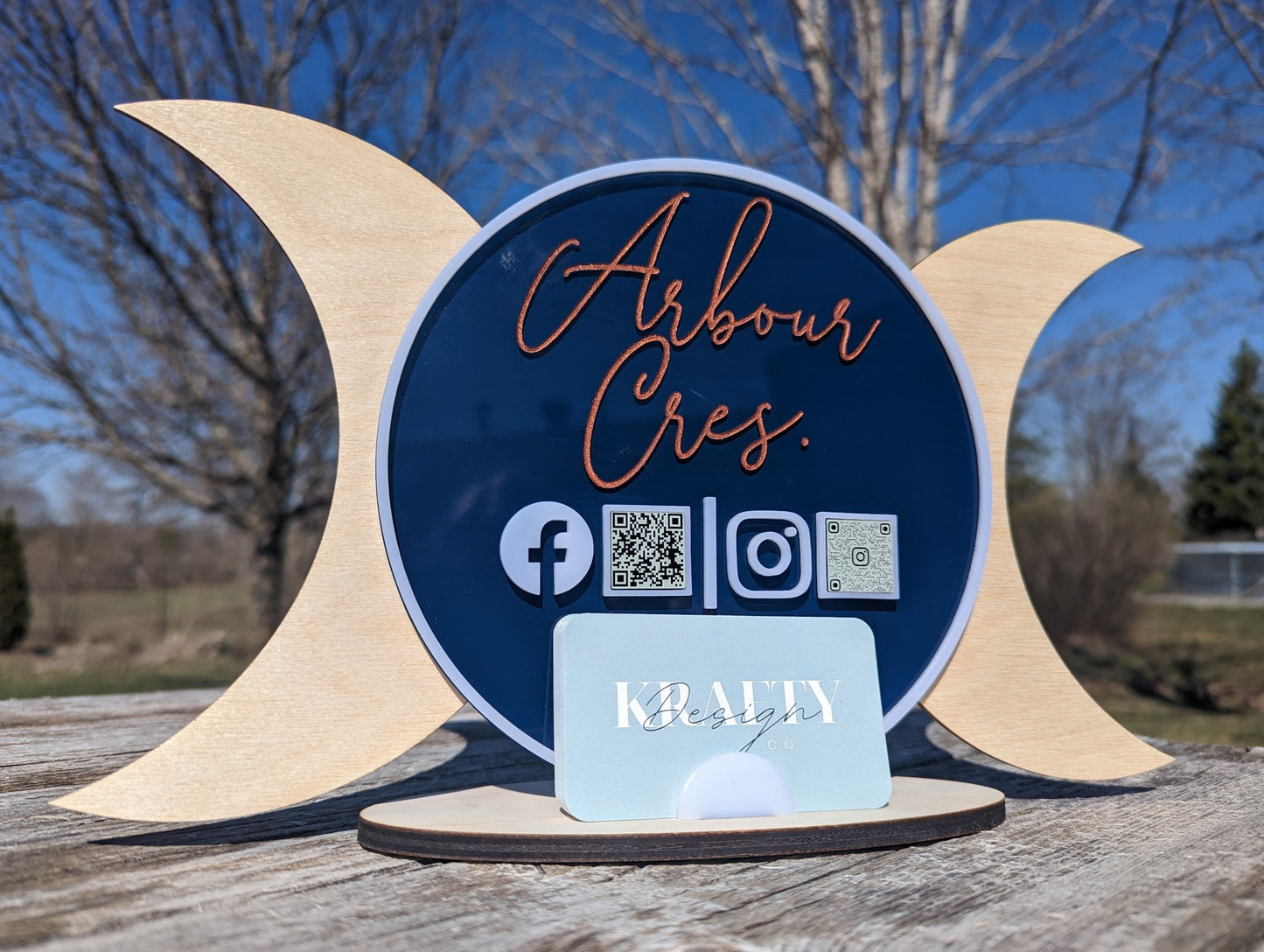 Custom social signs with business card holder