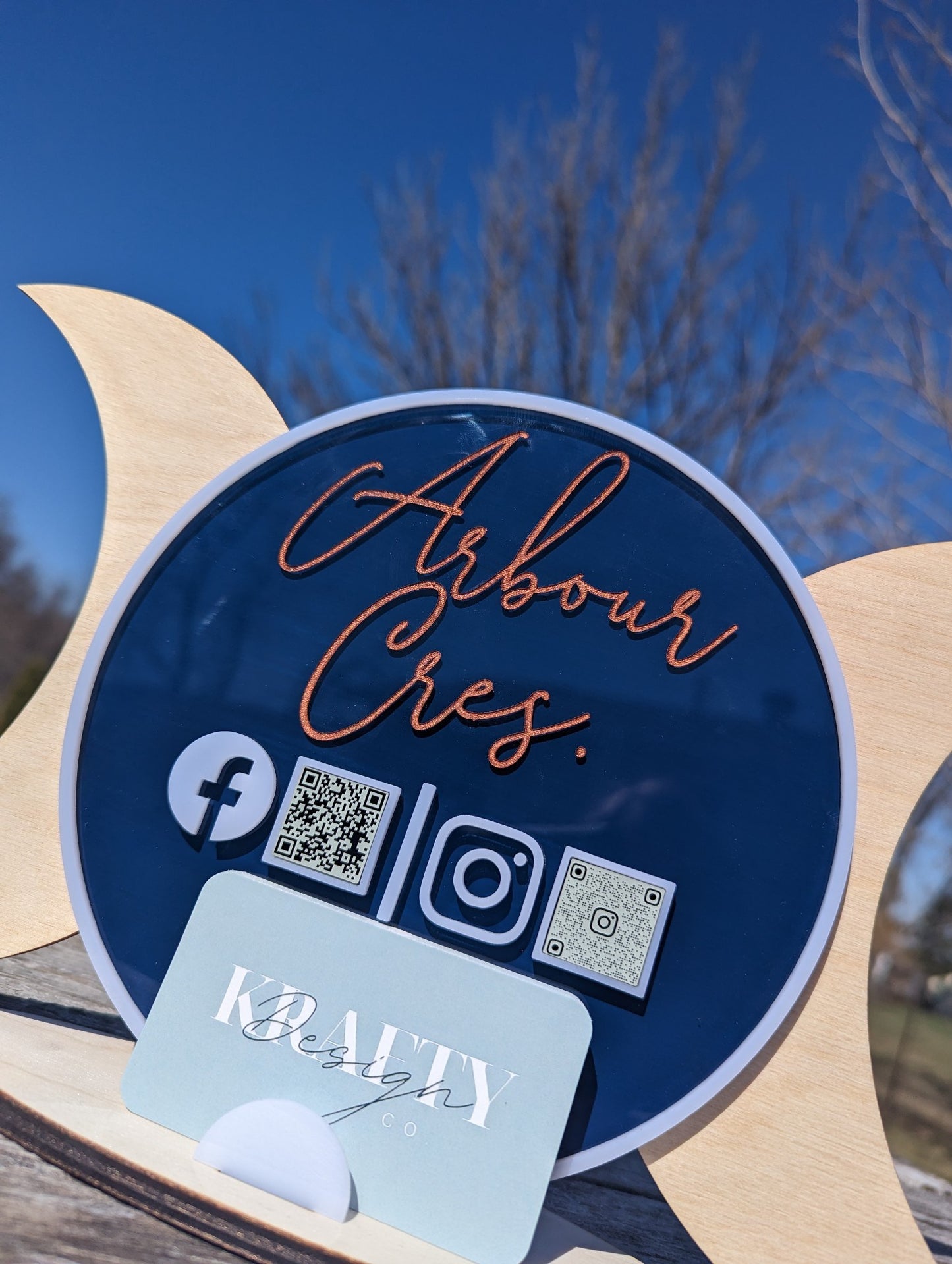 Custom social signs with business card holder