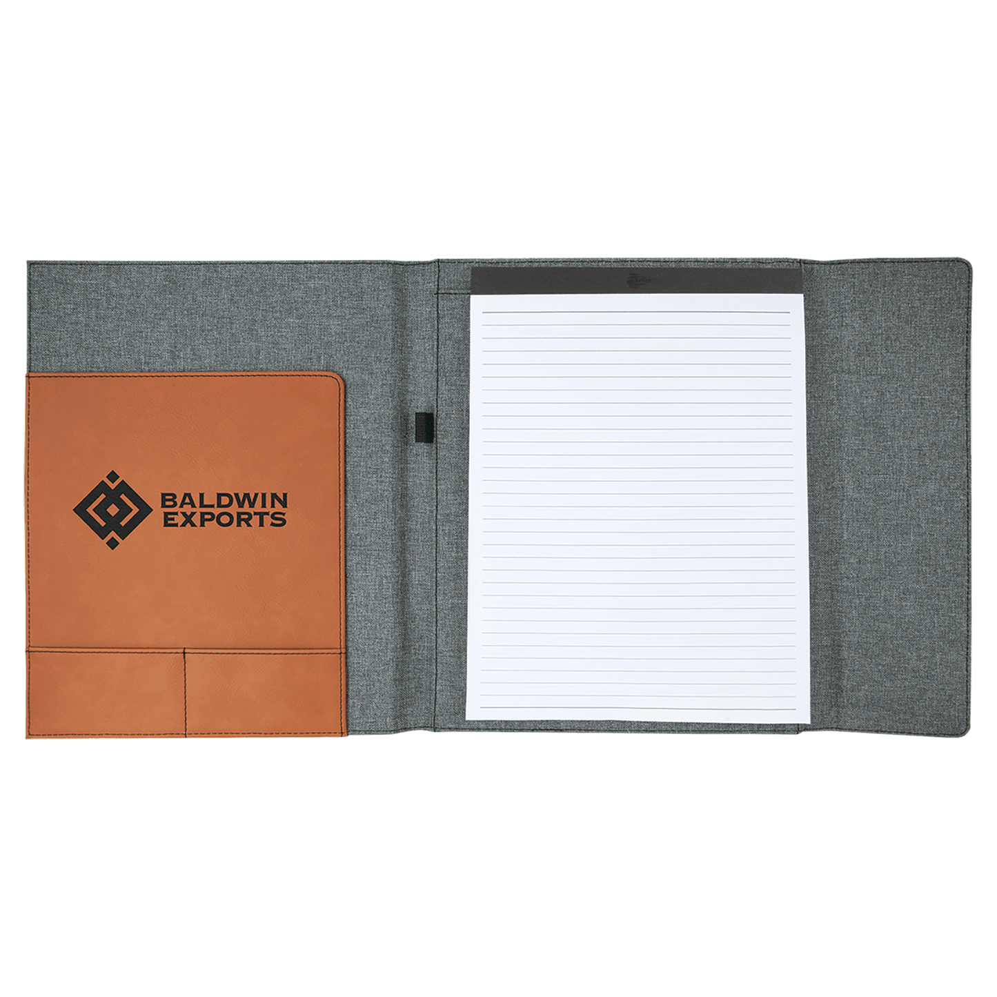 9 1/2" x 12" Rawhide Laserable Leatherette / Gray Canvas Portfolio with Notepad - Engraving Included