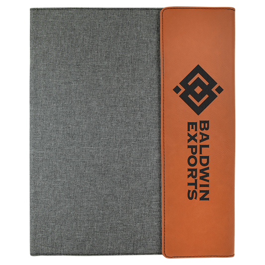 9 1/2" x 12" Rawhide Laserable Leatherette / Gray Canvas Portfolio with Notepad - Engraving Included