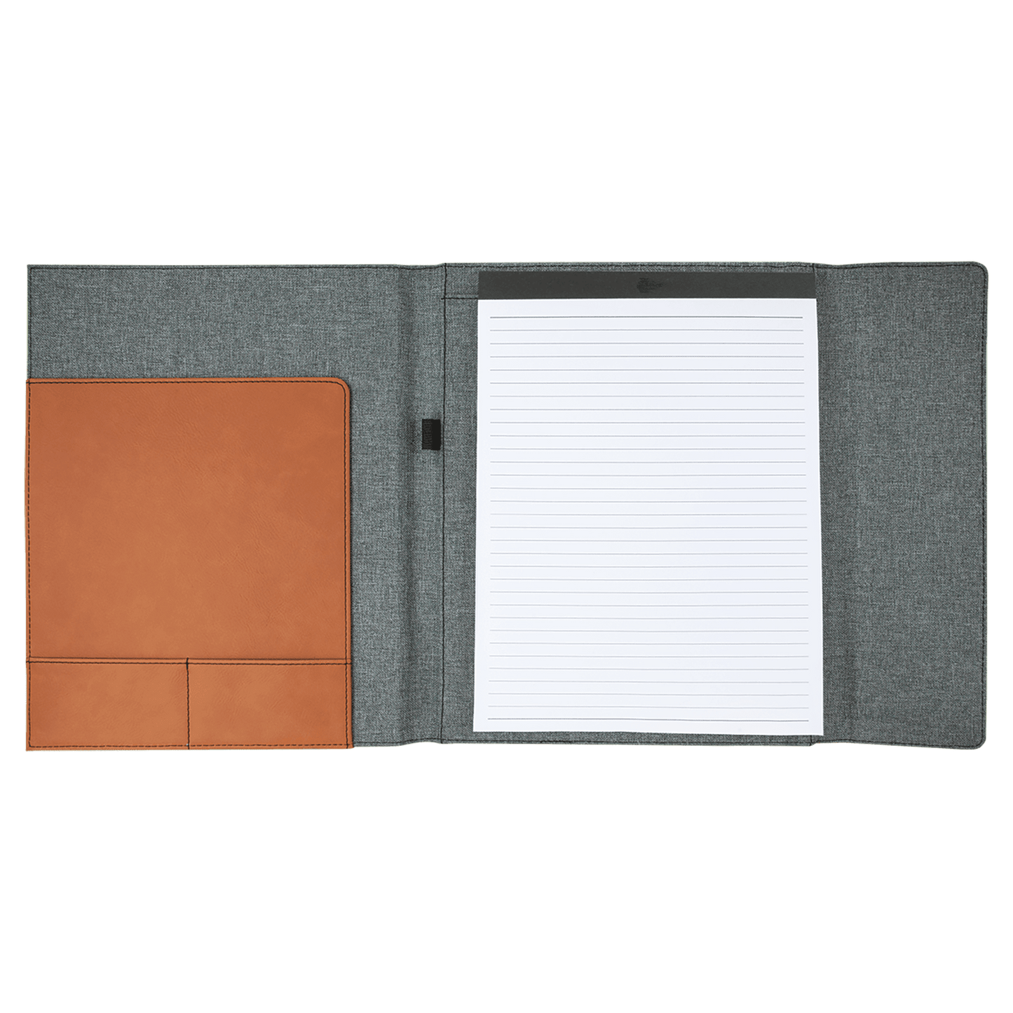 9 1/2" x 12" Rawhide Laserable Leatherette / Gray Canvas Portfolio with Notepad - Engraving Included