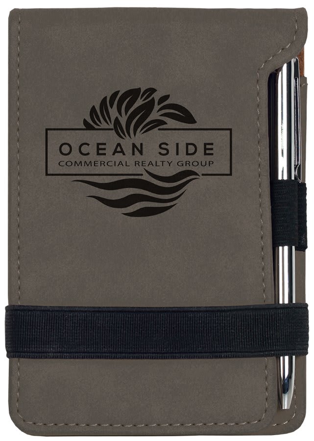 3 1/4" x 4 3/4" Laserable Leatherette Mini Notepad with Pen - Engraving Included