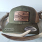 Eat Sleep Hunt premium walnut and leather patch trucker hat
