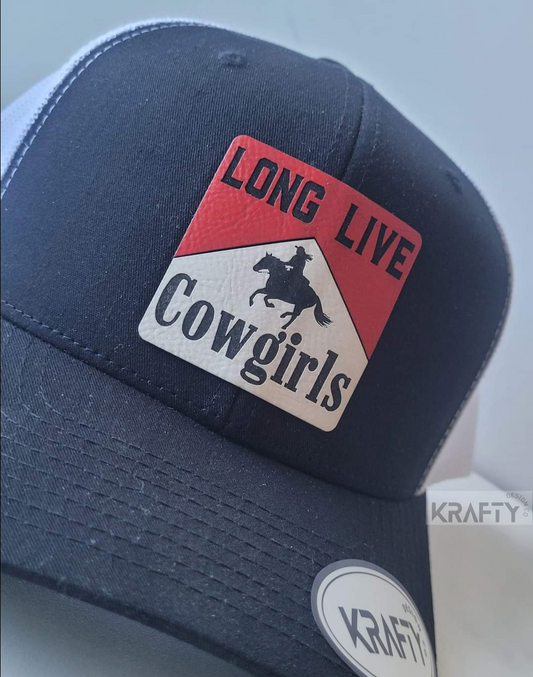 Long Live Cowgirls Red and white patch trucker hat