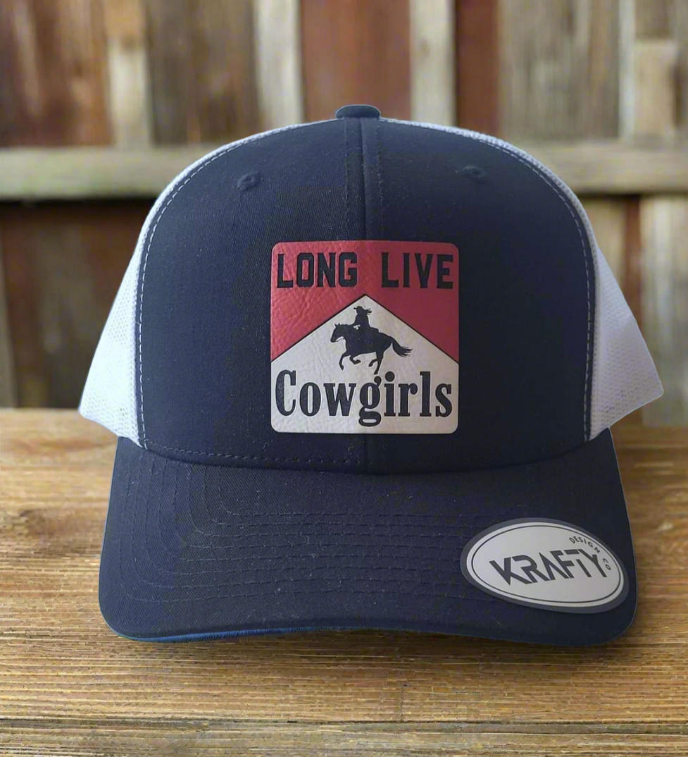 Long Live Cowgirls Red and white patch trucker hat