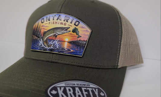 Ontario Fishing Hats – Textured UV Patch Trucker Hats | Pike, Walleye, Bass