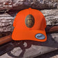 Custom blaze orange leather patch style hunting hat