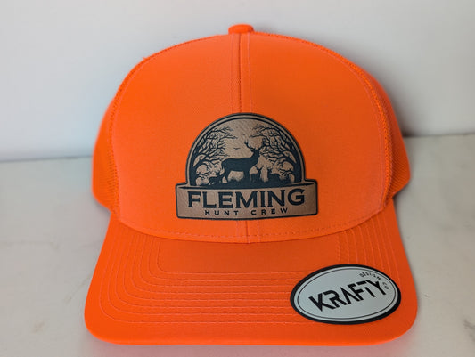 Custom blaze orange leather patch style hunting hat