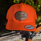 Custom blaze orange leather patch style hunting hat